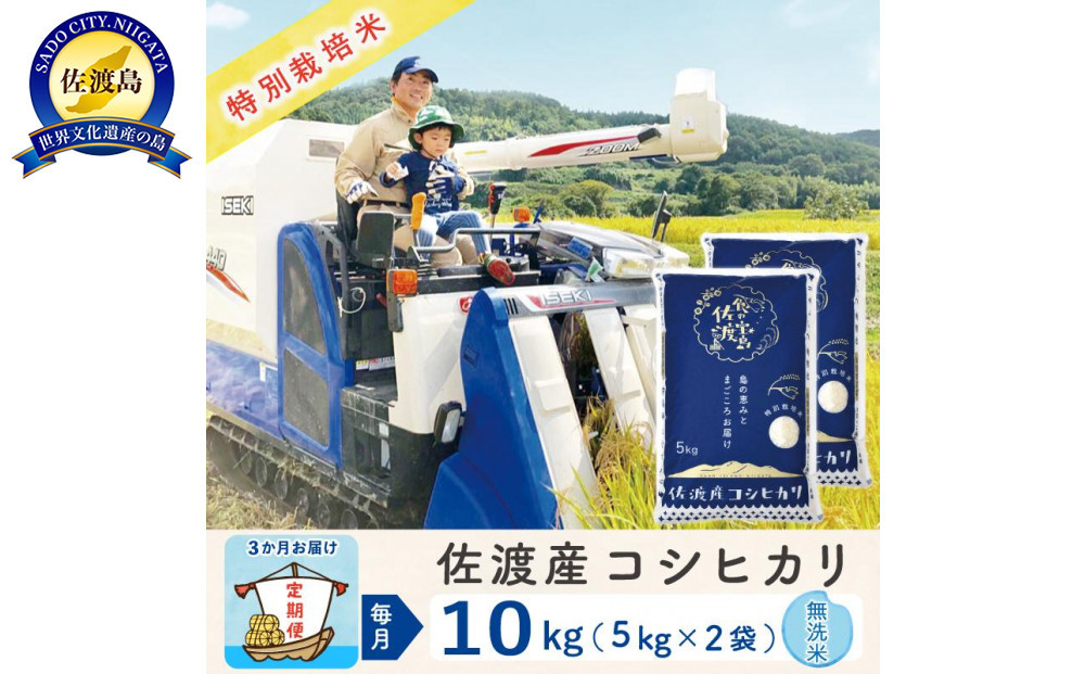 【3か月定期便】佐渡島産コシヒカリ&nbsp;無洗米10Kg&nbsp;令和7年&nbsp;特別栽培米&nbsp;農家直送