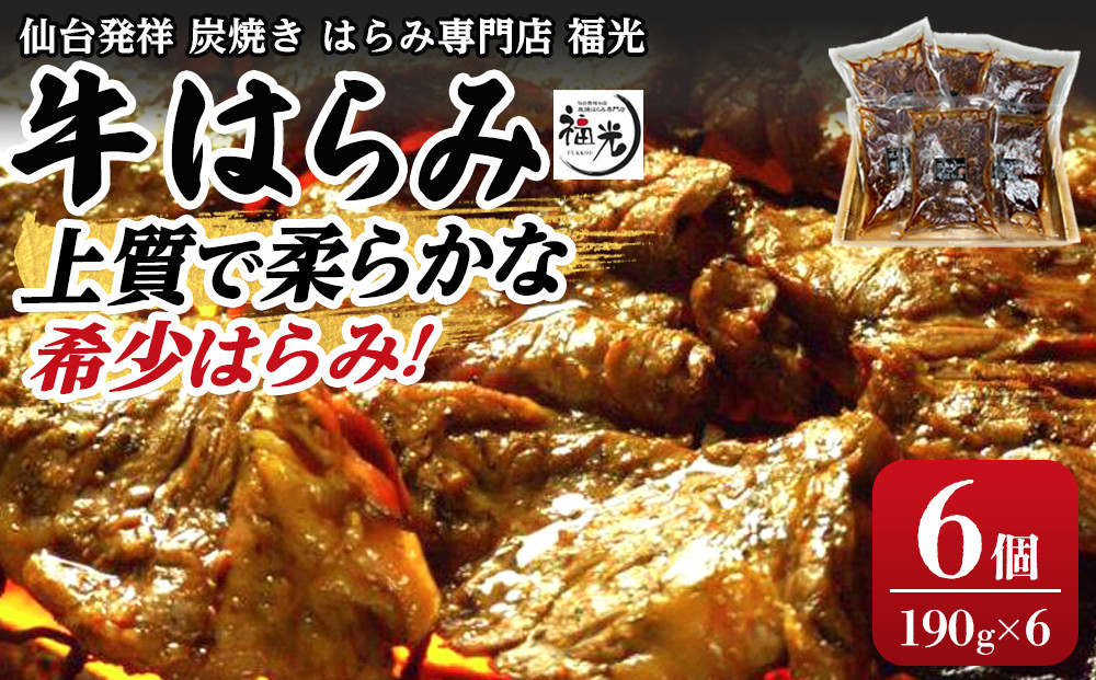 仙台発祥炭焼きはらみ専門店　福光の牛はらみ190g×6個【お肉 牛肉 上質 希少柔らか お肉 にく 食品 仙台 人気 おすすめ  ギフト】