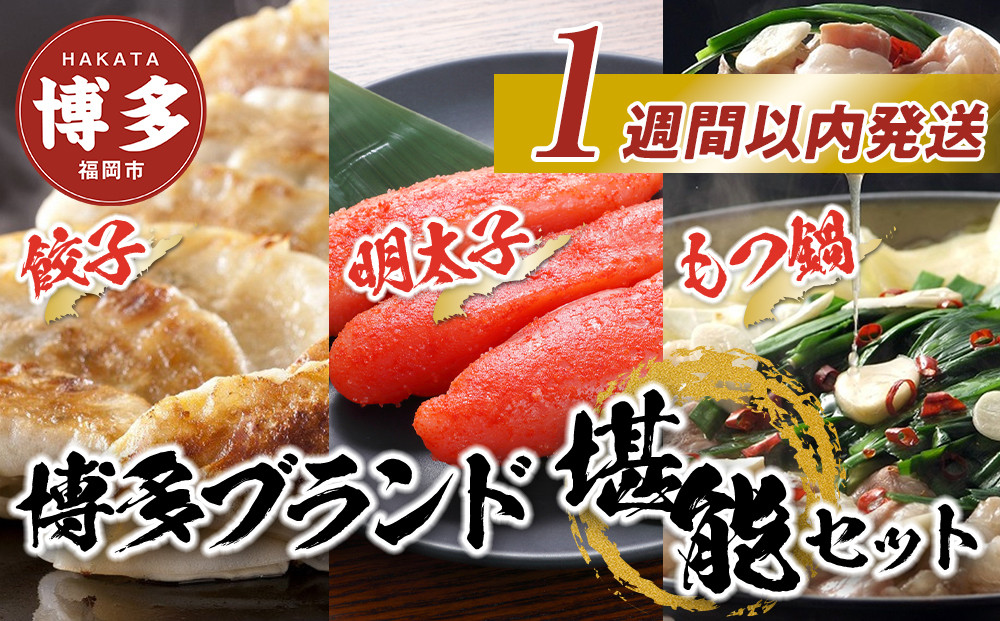 博多ブランド堪能セット　もつ鍋2.5人前（醤油味）・辛子明太子 450g（150g×3パック）・博多黒豚餃子75個（25個×3パック）【1週間以内に発送！】