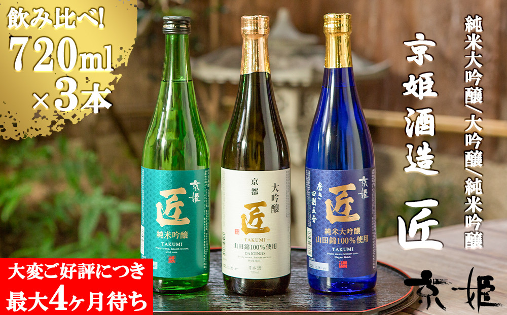 京姫酒造】「匠」飲み比べ720ml×3本［ 京都 伏見 酒蔵 純米大吟醸 大
