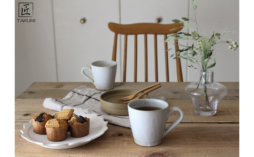 匠&nbsp;－TAKUMI－&nbsp;【信楽焼】流し釉マグカップペア（2個）（アイボリー）&nbsp;mu-014