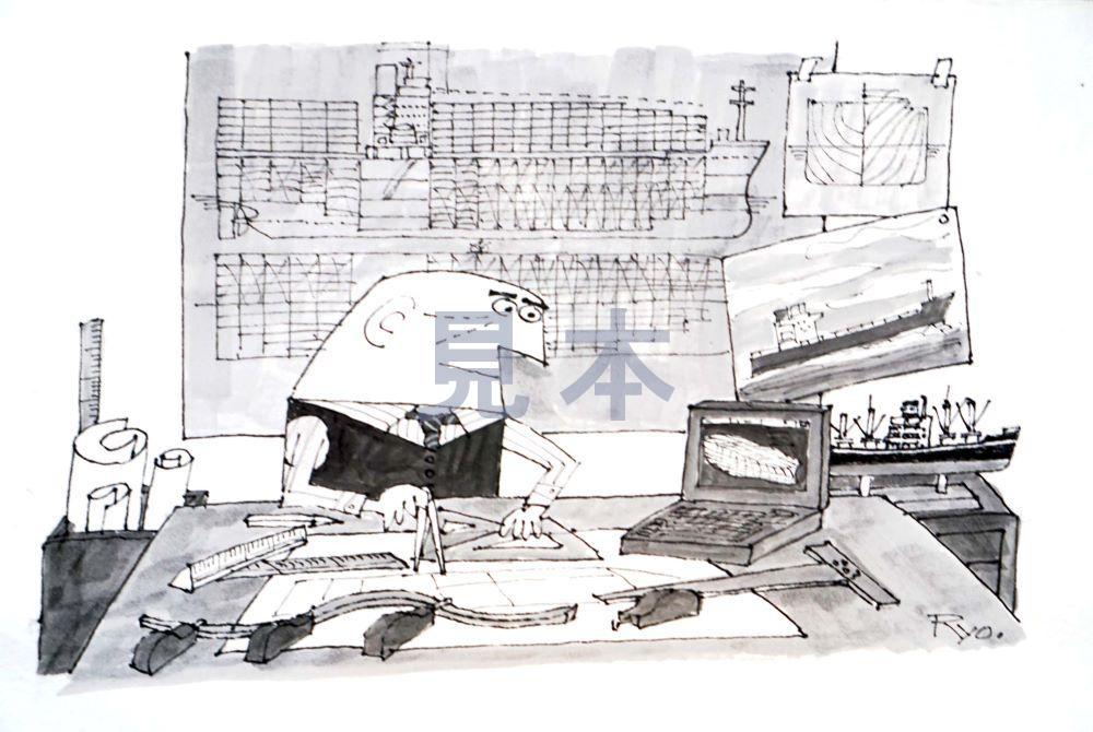 柳原良平作品（ペン画） 「アトリエ」