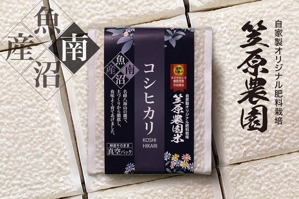 【定期便】【令和6年産新米】南魚沼産 笠原農園米 コシヒカリ 3合真空パック20個（簡易包装）×全６回