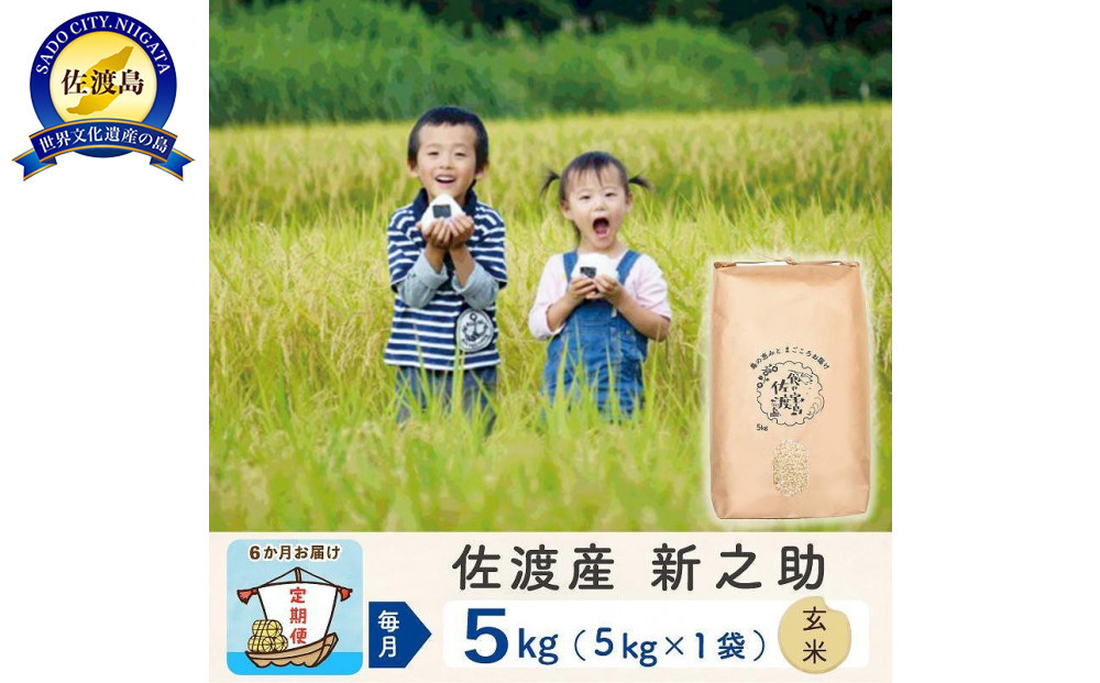 【新米予約&nbsp;6か月定期便】佐渡島産&nbsp;新之助&nbsp;玄米5Kg&nbsp;令和7年