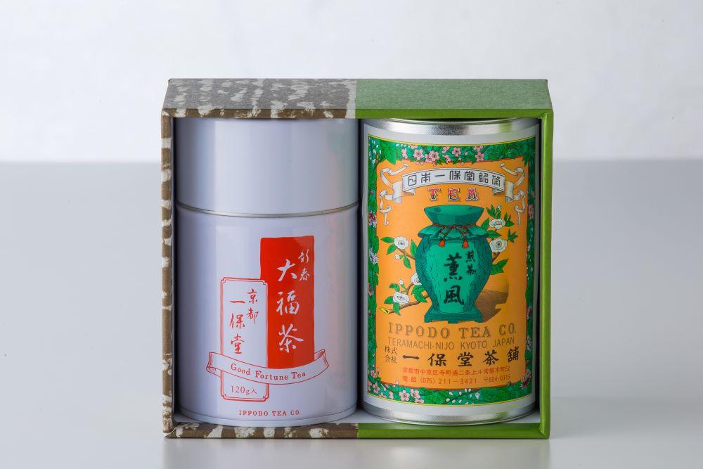 【一保堂茶舗】大福茶・煎茶 薫風 中缶セット