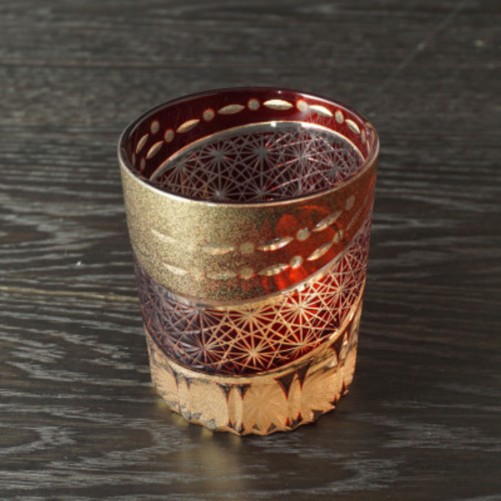 砂金切子グラス（漆技）　レッド