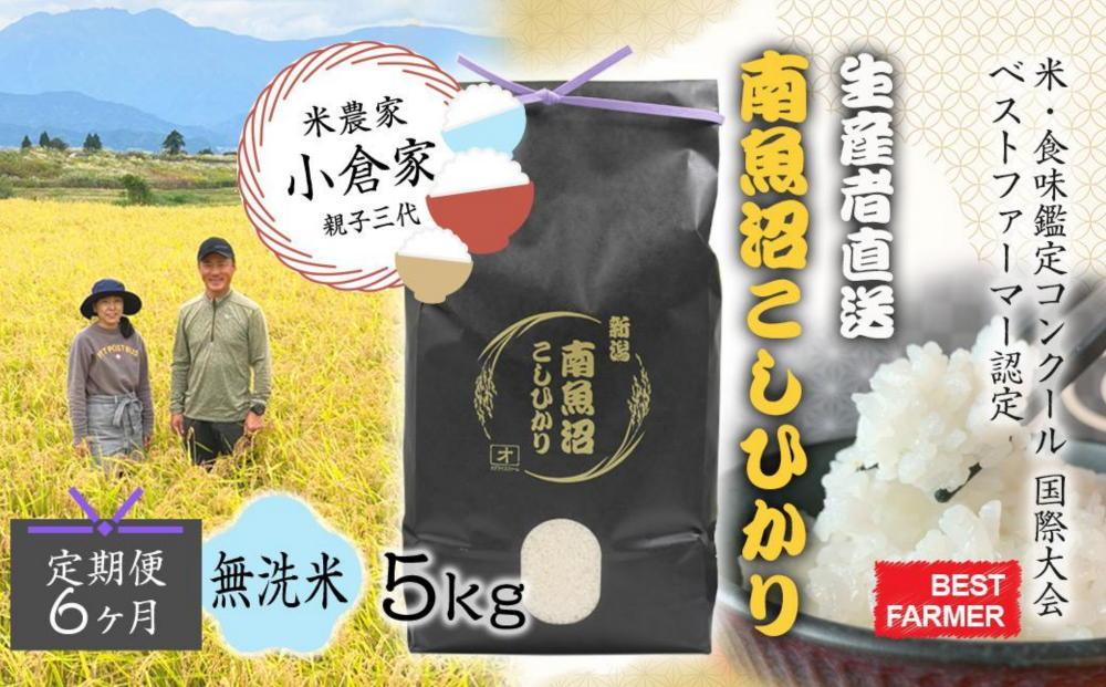 【生産者直送】【定期便６ヶ月】令和６年産  南魚沼産こしひかり 無洗米5kg×全6回　合計30kg　オグライスファーム＜コシヒカリ 農家直送＞