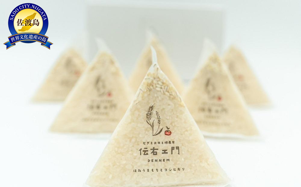 健康な笑顔&nbsp;　はねうまもち30ｇと&nbsp;伝右ェ門コシヒカリ120ｇ（150ｇ&nbsp;のテトラ型袋×6）