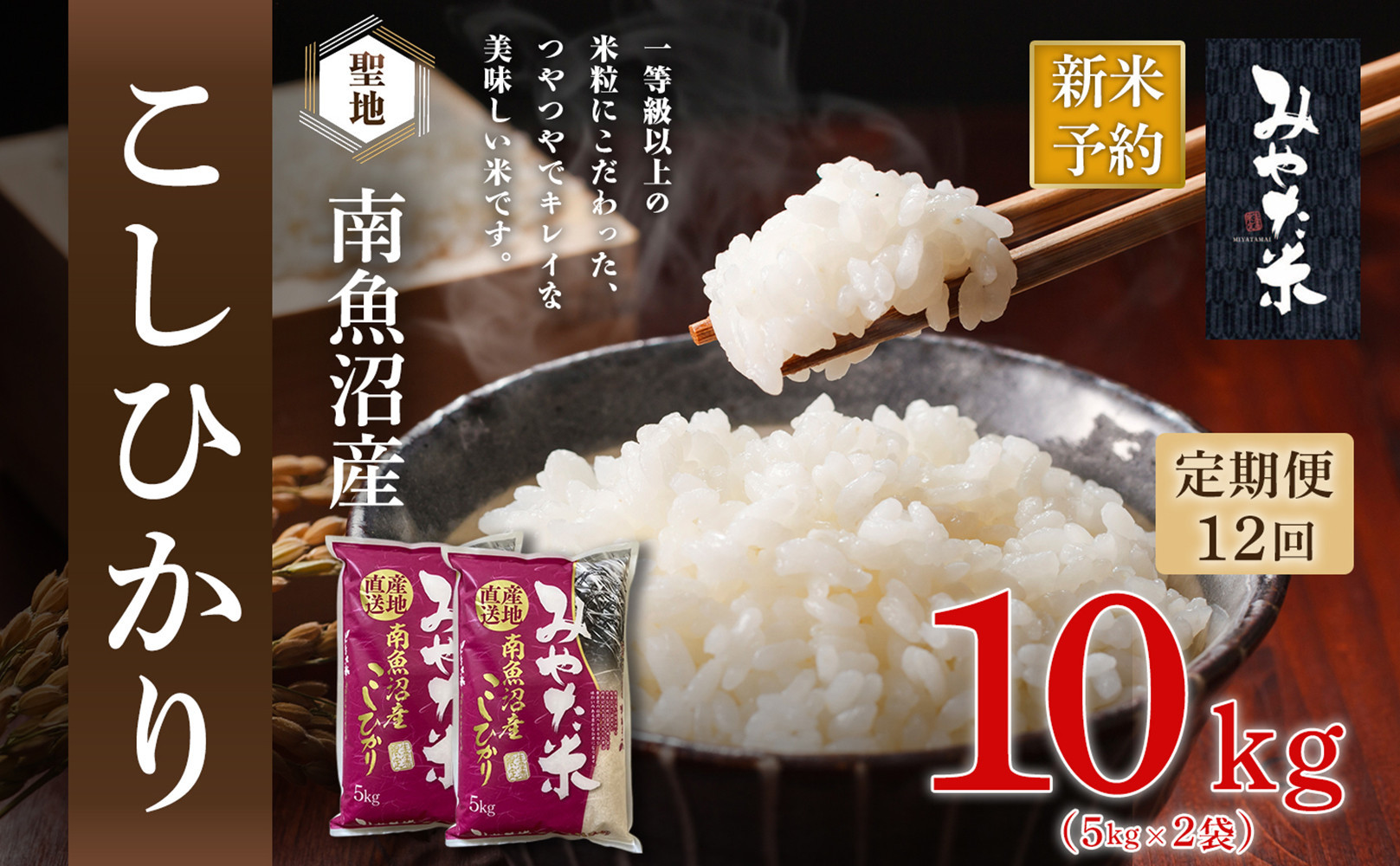 【令和7年産】【定期便12ヶ月】南魚沼産こしひかり　みやた米10kg（5kg×2袋）