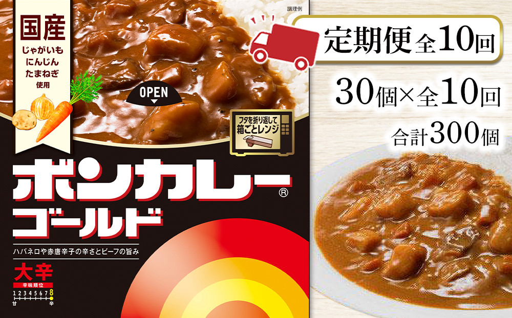 【定期便&nbsp;全10回】ボンカレーゴールド（大辛）30個×10回　計300個