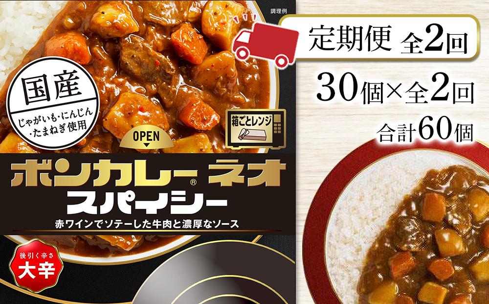 【定期便 全2回】ボンカレーネオ スパイシー 後引く辛さ(大辛)　30個×2回　計60個