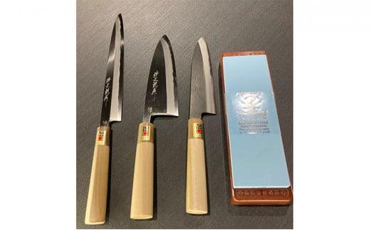 刃物セット（祥太郎作柳刃、出刃、文化黒打）＋砥石【受注生産品 納期約1ヶ月】