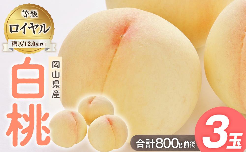 桃&nbsp;2025年&nbsp;&nbsp;白桃&nbsp;3玉入り&nbsp;等級:&nbsp;ロイヤル&nbsp;糖度12.0度以上&nbsp;合計800g前後&nbsp;もも&nbsp;モモ&nbsp;岡山県産&nbsp;国産&nbsp;フルーツ&nbsp;果物&nbsp;ギフト