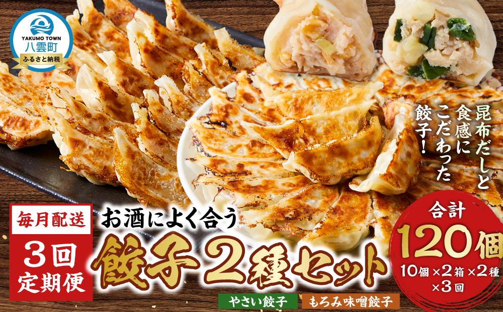 【食感と昆布だしにこだわり】 【3回定期便】お酒によく合う餃子2種セット40個(野菜餃子1箱 10個入り×2箱・もろみ味噌餃子1箱 10個入り×2箱)【 餃子 加工品 冷凍 おつまみ つまみ 定期便 食品 グルメ お取り寄せ お取り寄せグルメ 八雲町 北海道 】