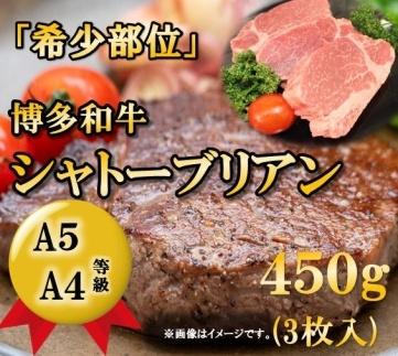 A5A4等級 博多和牛ヒレ・シャトーブリアン450g【博多和牛 和牛 牛 肉 お肉 ヒレ シャトーブリアン ステーキ 贅沢 人気 食品 オススメ 送料無料 福岡県 筑前町 CK013】