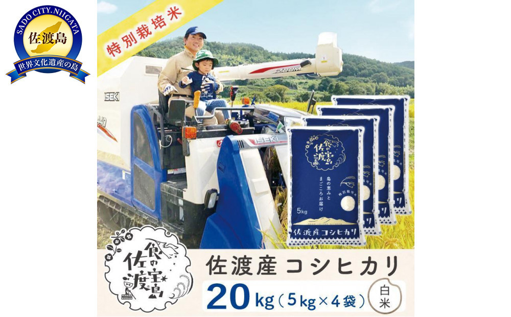 佐渡島産コシヒカリ&nbsp;白米20kg（5kg×4袋）&nbsp;特別栽培米&nbsp;農家直送