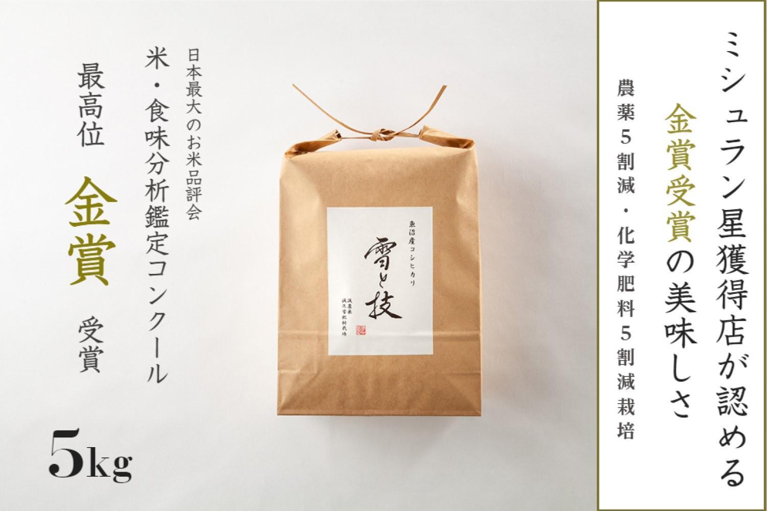 ≪ 令和6年産 新米 ≫ 金賞受賞  魚沼産コシヒカリ 雪と技 5kg　農薬5割減・化学肥料5割減栽培