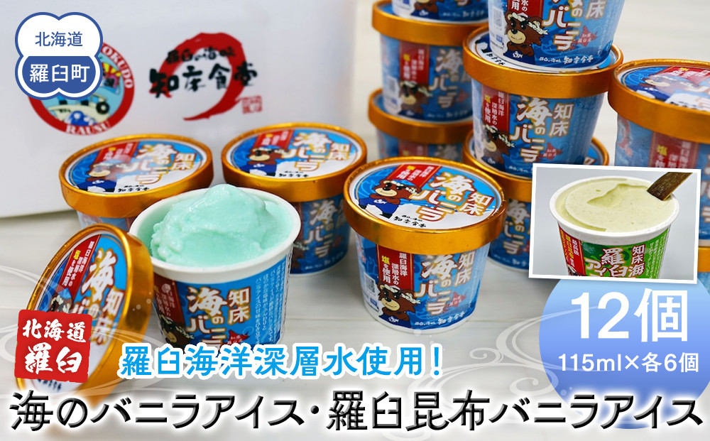 羅臼海洋深層水使用！ 海のバニラアイス・羅臼昆布バニラアイス 12個セット  アイスクリーム スイーツ デザート 夏 北海道 羅臼町 知床 生産者 支援 応援
