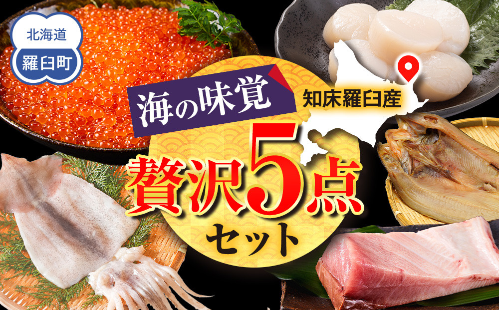 北海道知床羅臼産 海の味覚贅沢 5 種セット 開きほっけ イカ一夜干し 冷凍ほたて ブリ刺身柵 正油いくら 魚 海産物 魚介 魚介類 生産者 支援 応援