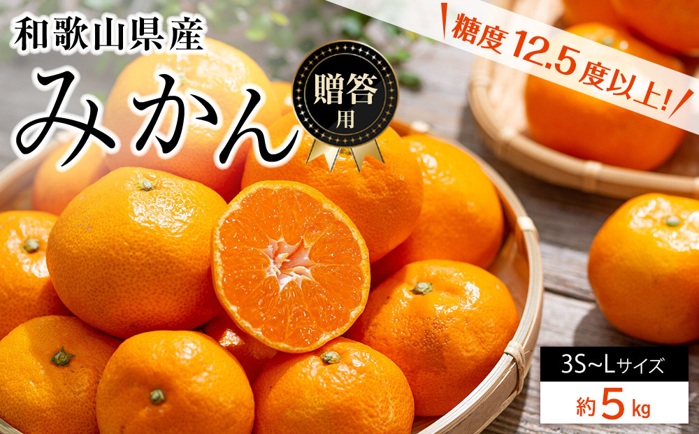 和歌山県産&nbsp;糖度&nbsp;12.5度以上&nbsp;秀品&nbsp;贈答用&nbsp;みかん&nbsp;5kg&nbsp;3S&nbsp;～&nbsp;Lサイズ混合&nbsp;【NY2】