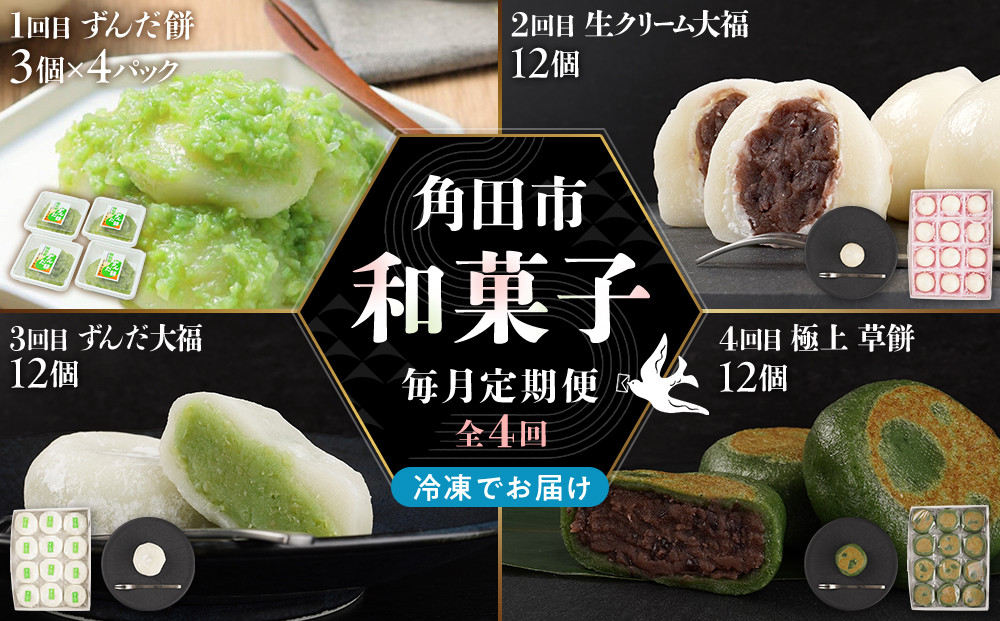 【4回定期便】「秘伝豆 ずんだ餅」「生クリーム大福 雪ふたえ」「 ずんだ大福」「極上 草餅」毎月定期便【お菓子 和菓子 ずんだ大福 秘伝豆 ずんだ餅 大福 生クリーム大福 雪ふたえ 大福 ずんだ大福 極上 草餅 ささもり 菓子 おかし ずんだ 食品 贈り物 宮城県 名物 銘菓 枝豆 もち 枝豆  ふるさとの味 定期便 4回 人気 おすすめ 送料無料】