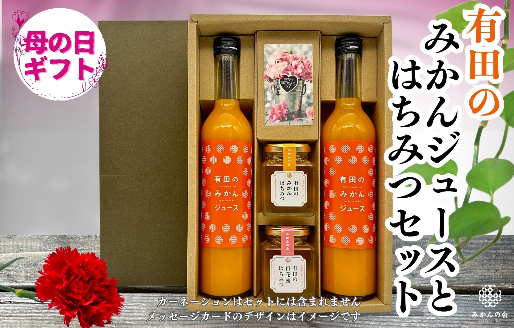 【母の日ギフト】みかんジュース＆はちみつ&nbsp;セット&nbsp;有田のみかんジュース（500ml×2本）と&nbsp;有田のはちみつ（&nbsp;みかん蜂蜜・百花蜜&nbsp;各210g）和歌山県産&nbsp;産地直送【みかんの会】