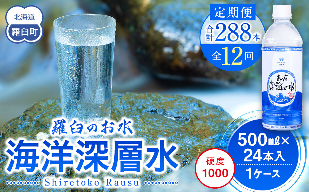 年12回！北海道 羅臼（らうす）のお水 海洋深層水500ml×24本定期便  知床 世界自然遺産 国産 備蓄 常備水 ペットボトル ミネラル 清涼飲料水 生産者 支援 応