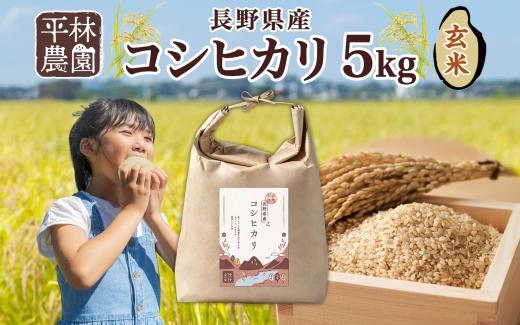 令和6年産 コシヒカリ 玄米 5kg×1袋 長野県産 米 お米 ごはん ライス 低GI 甘み 農家直送 産直 信州 人気 ギフト お取り寄せ 平林農園 送料無料 長野県 大町市