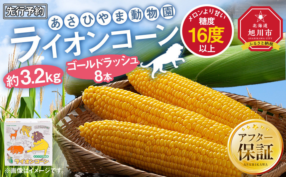 【26年発送先行予約】あさひやま動物園ライオンコーン約3.2kg(ゴールドラッシュ8本)2026年8月下旬から発送開始予定&nbsp;【&nbsp;とうもろこし&nbsp;人気&nbsp;北海道&nbsp;糖度&nbsp;野菜&nbsp;スイートコーン&nbsp;産地直送&nbsp;ゴールドラッシュ&nbsp;コーン&nbsp;旬&nbsp;お取り寄せ&nbsp;旭川市&nbsp;北海道&nbsp;】_03812