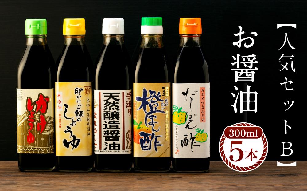 【人気セットB】カネイワ醤油本店 国産原料でつくる木桶二年熟成のお醤油   お醤油300ｍｌ5本セット