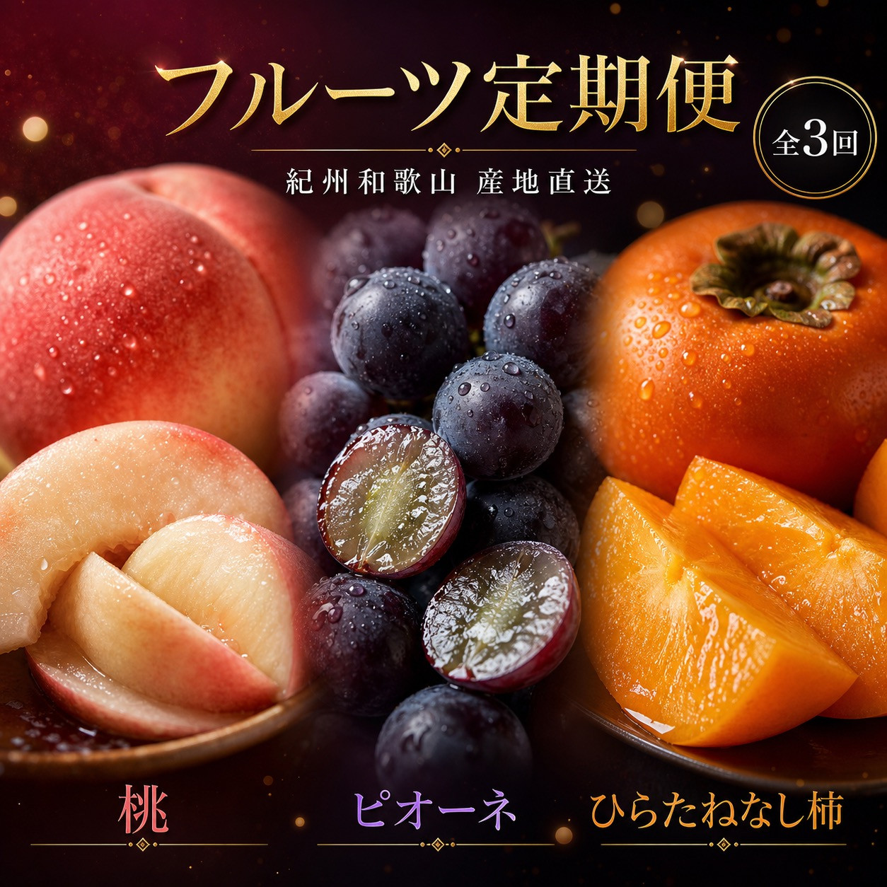 【7・8・10月&nbsp;全3回】紀州和歌山産旬のフルーツセット（桃・ピオーネ・ひらたねなし柿）定期便&nbsp;【魚鶴商店】【UT67】