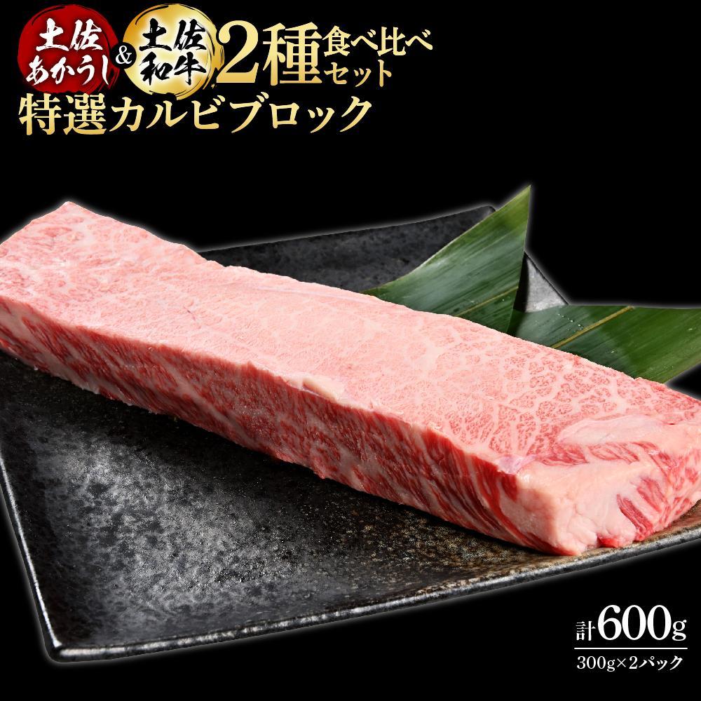 熟成肉　土佐あかうし＆土佐和牛2種食べ比べ　特選カルビブロック　約600g（約300g×各1）【ポイント交換専用】