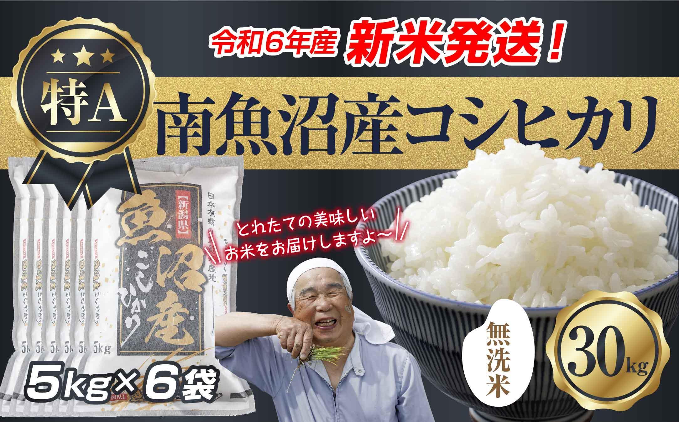 【新米発送】「無洗米」 令和6年産 新潟県 南魚沼産 コシヒカリ お米 5kg×6袋 計 30kg 精米済み（お米の美味しい炊き方ガイド付き） お米 こめ 白米 新米 こしひかり 食品 人気 おすすめ  魚沼 南魚沼 南魚沼市 新潟県産 新潟県 精米 産直 産地直送