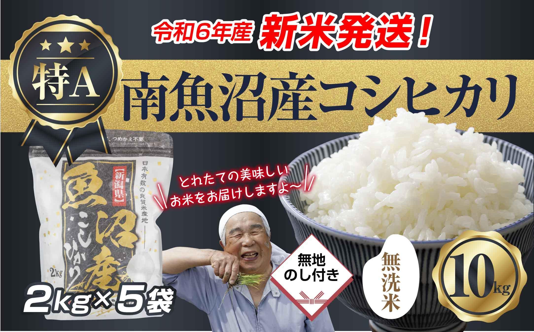 【新米発送】 無地のし 「無洗米」 令和6年産 新潟県 南魚沼産 コシヒカリ お米 2kg×5袋 計 10kg 精米済み（お米の美味しい炊き方ガイド付き） お米 こめ 白米 新米 こしひかり 食品魚沼 南魚沼 南魚沼市 新潟県産 新潟県 産地直送