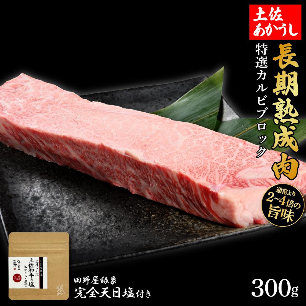 熟成肉　土佐あかうし　特選カルビブロック　約300g　田野屋銀象完全天日塩付き【ポイント交換専用】