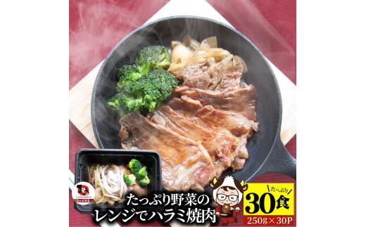 しゃぶまる特製 レンジで簡単牛ハラミ焼肉 250g×30食セット (総重量7.5kg)野菜入り