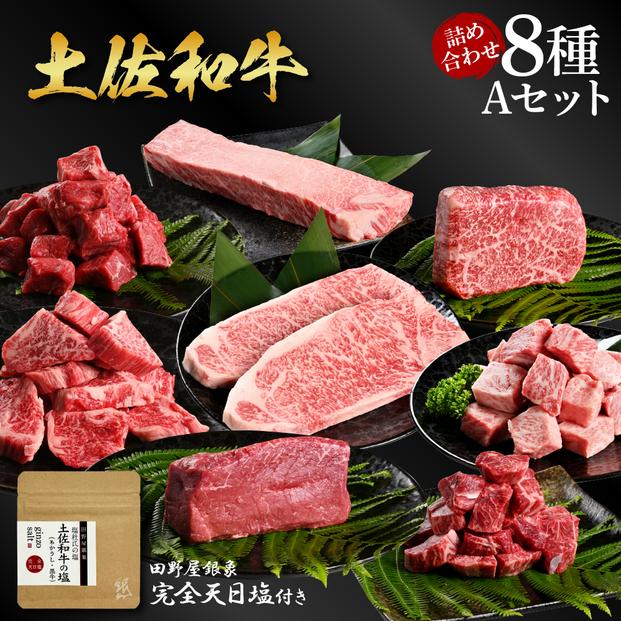 熟成肉　土佐和牛詰め合わせ8種Aセット　田野屋銀象完全天日塩付き