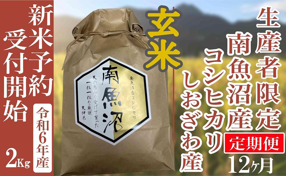 【新米予約・令和6年産】定期便12ヶ月：玄米２Kg 生産者限定 南魚沼しおざわ産コシヒカリ