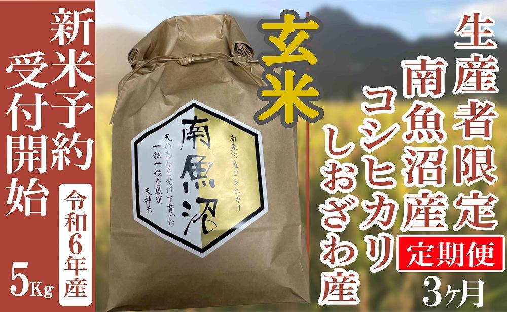 【新米予約・令和6年産】定期便３ヶ月：玄米５Kg 生産者限定 南魚沼しおざわ産コシヒカリ