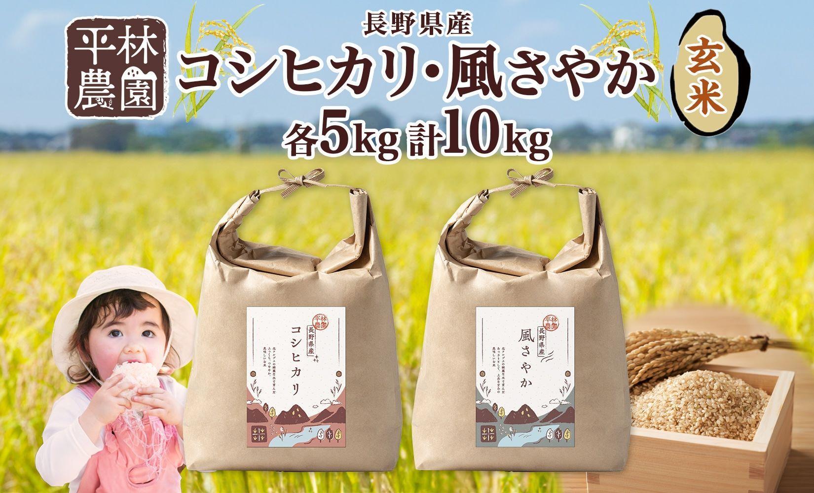 令和6年産 コシヒカリ 風さやか 玄米 各5kg 長野県産 米 お米 ごはん ライス 低GI 甘み 農家直送 産直 信州 人気 ギフト お取り寄せ 平林農園 送料無料 長野県 大町市