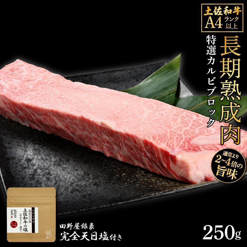 熟成肉　土佐和牛　特選カルビブロック　約250g　田野屋銀象完全天日塩付き【ポイント交換専用】