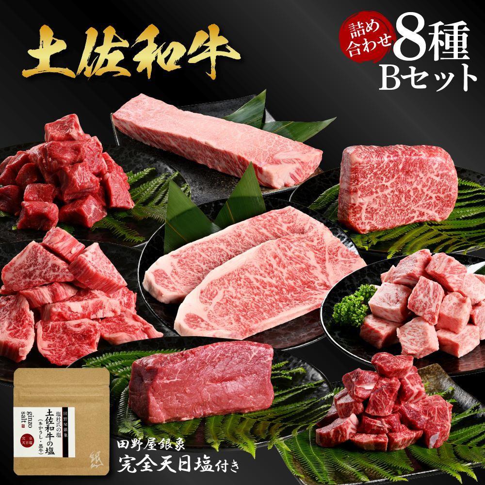 熟成肉　土佐和牛詰め合わせ8種Bセット　田野屋銀象完全天日塩付き