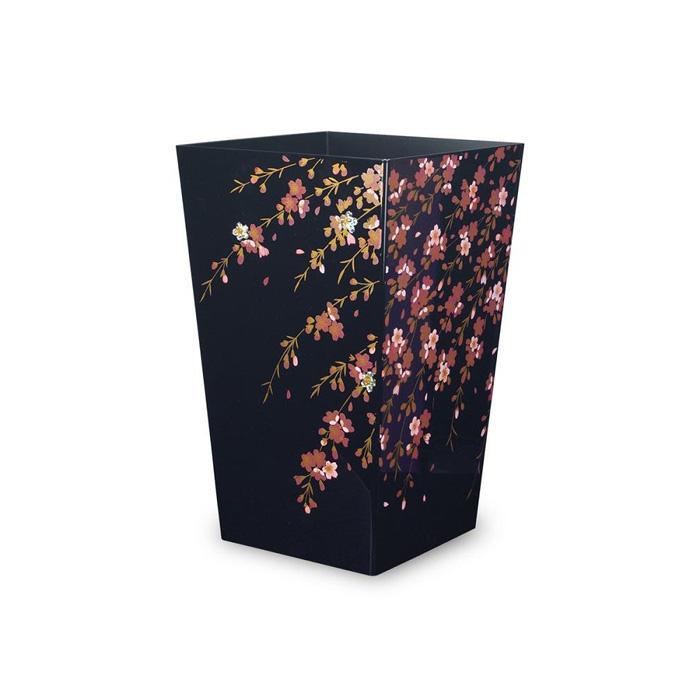 蒔絵調&nbsp;ダストボックス&nbsp;M角&nbsp;6.7L&nbsp;桜ブラック&nbsp;タツクラフト&nbsp;【Tk139】