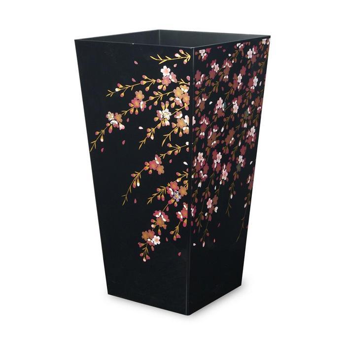 蒔絵調&nbsp;ダストボックス&nbsp;L角&nbsp;9.5L&nbsp;桜ブラック&nbsp;タツクラフト&nbsp;【Tk143】