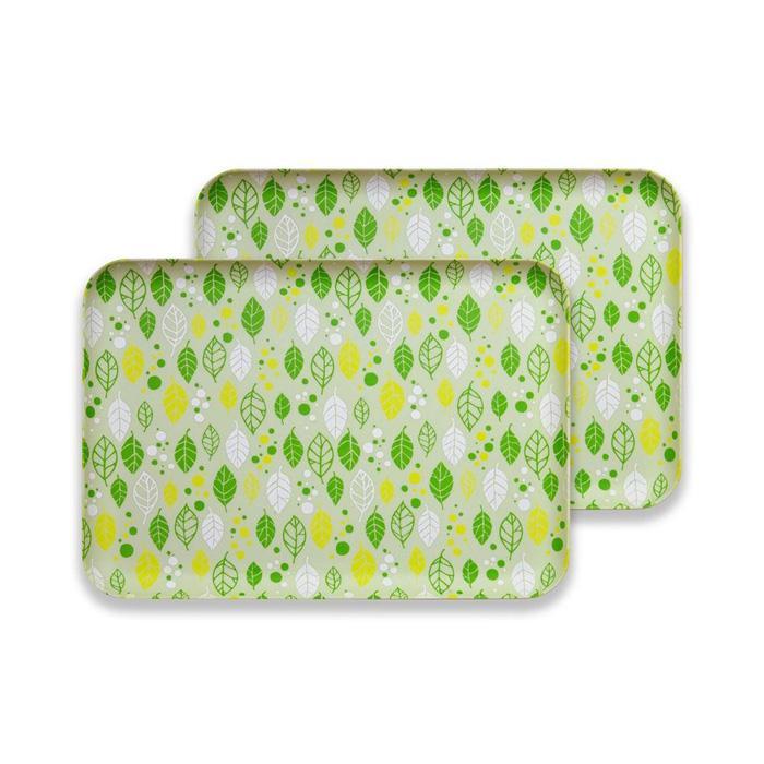 友禅染和紙トレー&nbsp;M&nbsp;33cm&nbsp;2枚セット&nbsp;サマー&nbsp;リーフ&nbsp;グリーン&nbsp;タツクラフト&nbsp;【Tk270】