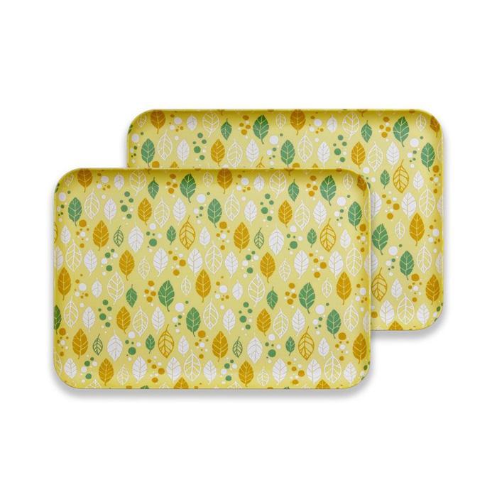友禅染和紙トレー&nbsp;M&nbsp;33cm&nbsp;2枚セット&nbsp;オータムリーフ&nbsp;イエロー&nbsp;タツクラフト&nbsp;【Tk274】