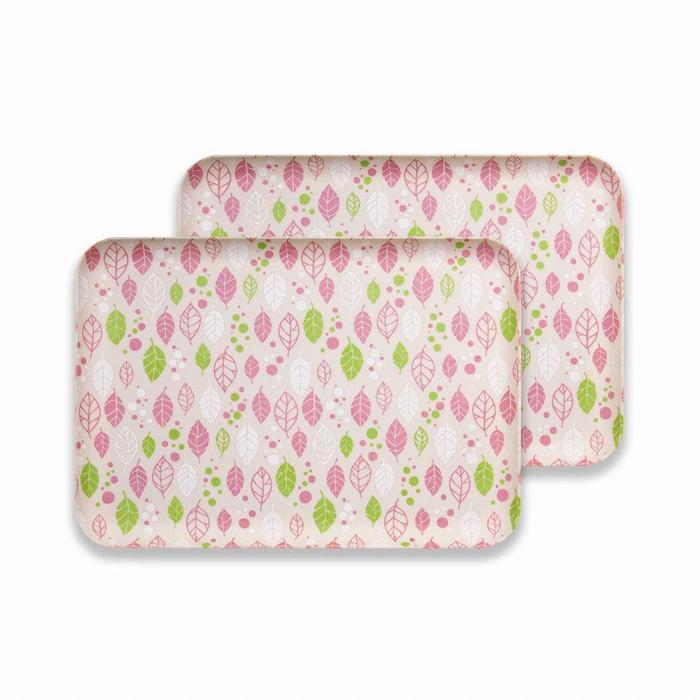 友禅染和紙&nbsp;トレー&nbsp;M&nbsp;33cm&nbsp;2枚セット&nbsp;スプリング&nbsp;リーフ&nbsp;ピンク&nbsp;タツクラフト&nbsp;【Tk294】