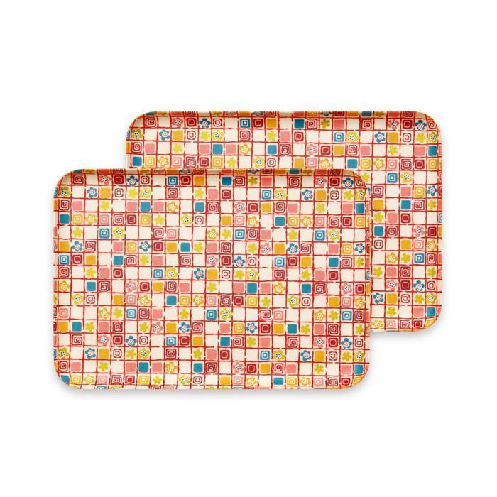 タツクラフト&nbsp;友禅和紙トレー&nbsp;M&nbsp;33cm&nbsp;2枚セット&nbsp;梅桜&nbsp;格子&nbsp;【Tk305】