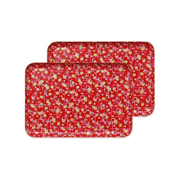 タツクラフト&nbsp;友禅和紙トレー&nbsp;M&nbsp;33cm&nbsp;2枚セット&nbsp;小花&nbsp;舞うさぎ&nbsp;【Tk308】