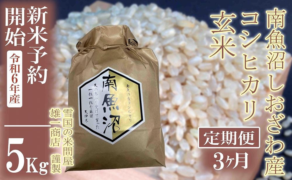 【新米予約・令和6年産】定期便3ヶ月：●玄米●5Kg 生産者限定 南魚沼しおざわ産コシヒカリ